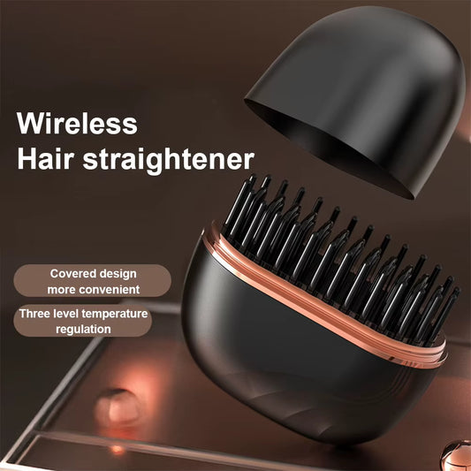 Electric Heating Hair Straightener Brush Portable Mini Hair Straightener 3 Temperature Hot Hair Comb Anti-Scald for Men & Women