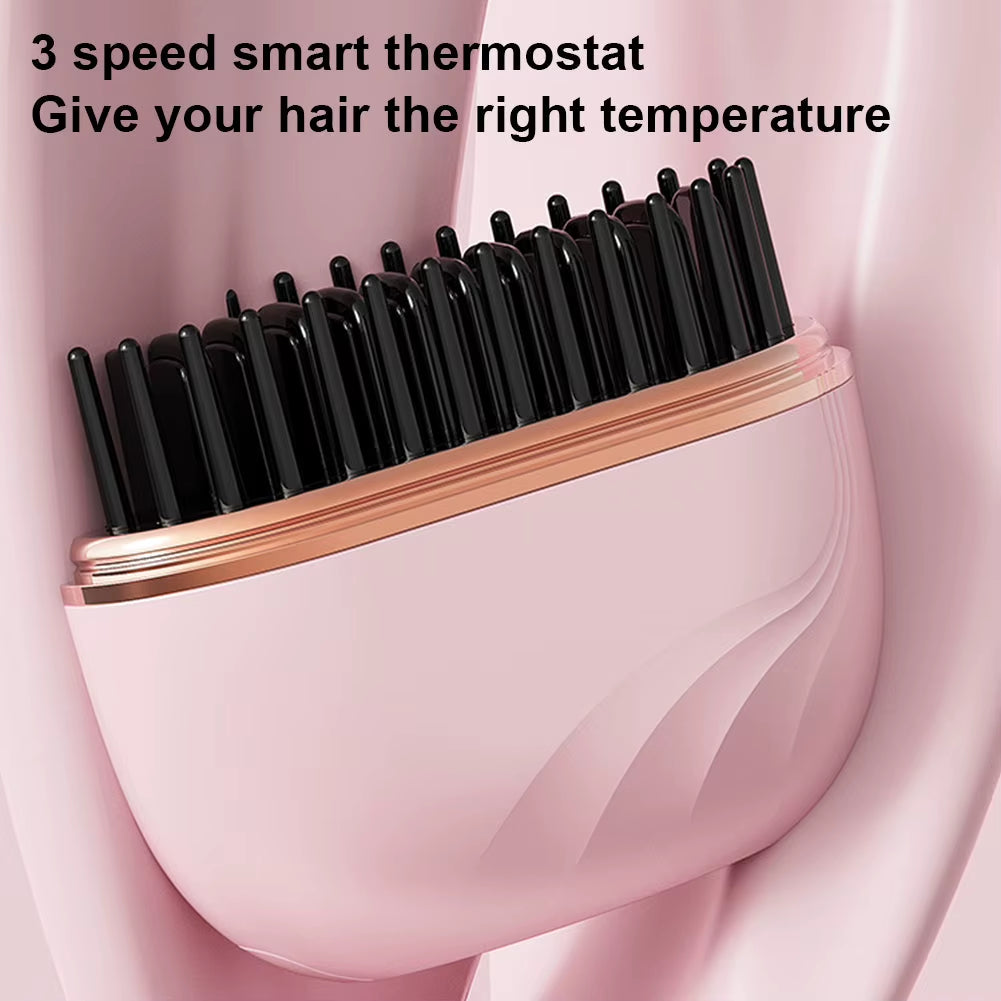 Electric Heating Hair Straightener Brush Portable Mini Hair Straightener 3 Temperature Hot Hair Comb Anti-Scald for Men & Women
