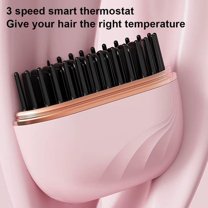 Electric Heating Hair Straightener Brush Portable Mini Hair Straightener 3 Temperature Hot Hair Comb Anti-Scald for Men & Women